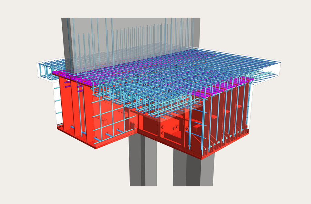Bewehrungsführung und Kollisionsprüfung mit Stahleinbauteilen im 3D Modell